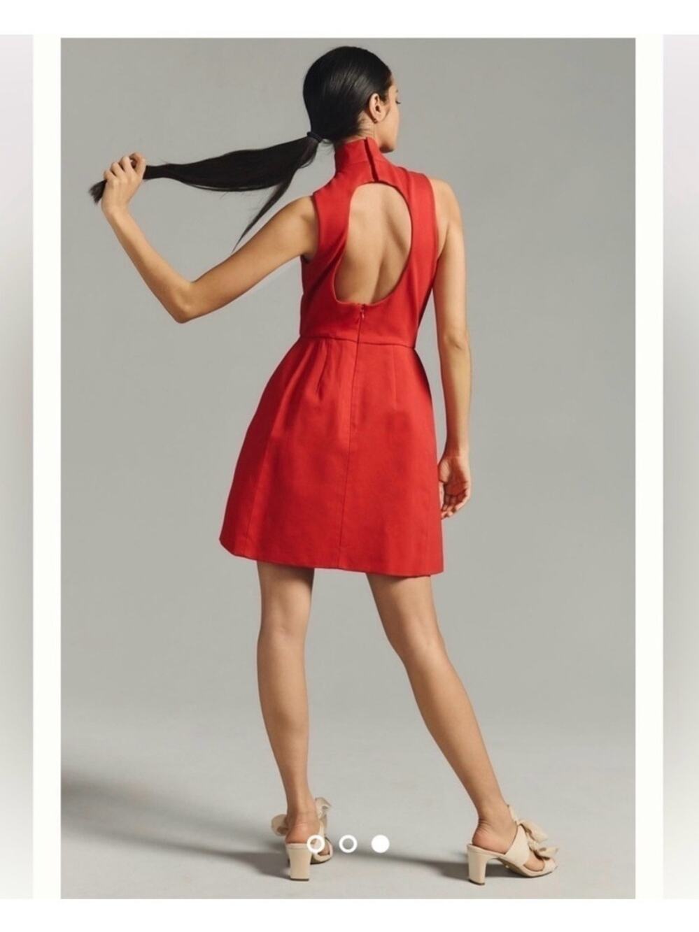 NWT Anthropologie Hutch Red Mock Neck Open Back Cutout Fit & Flare Mini Dress S
